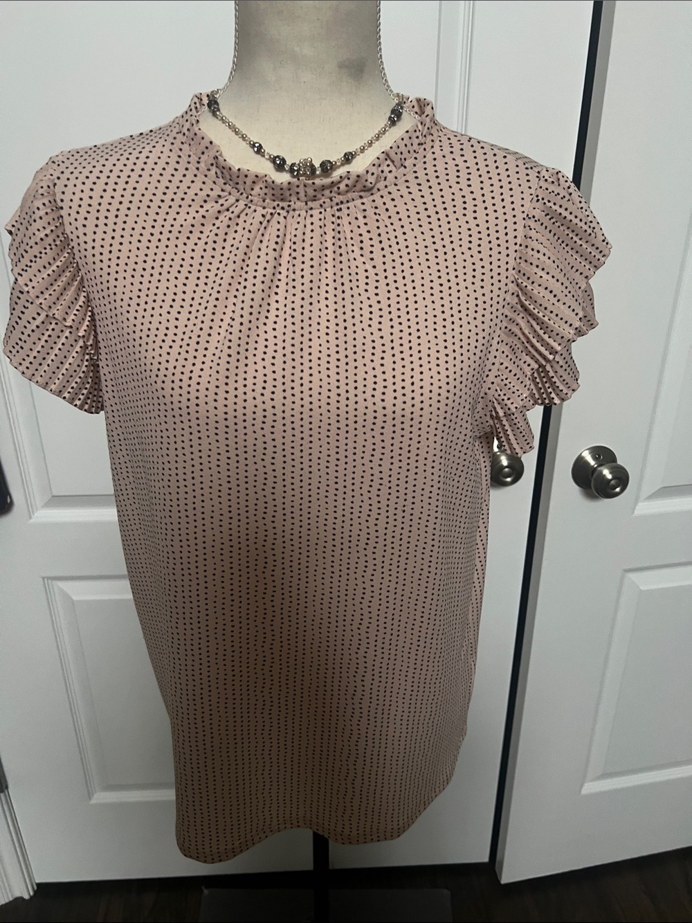 Adrianna Papell Blush Pink Polka Dot Ruffle Sleeve Blouse